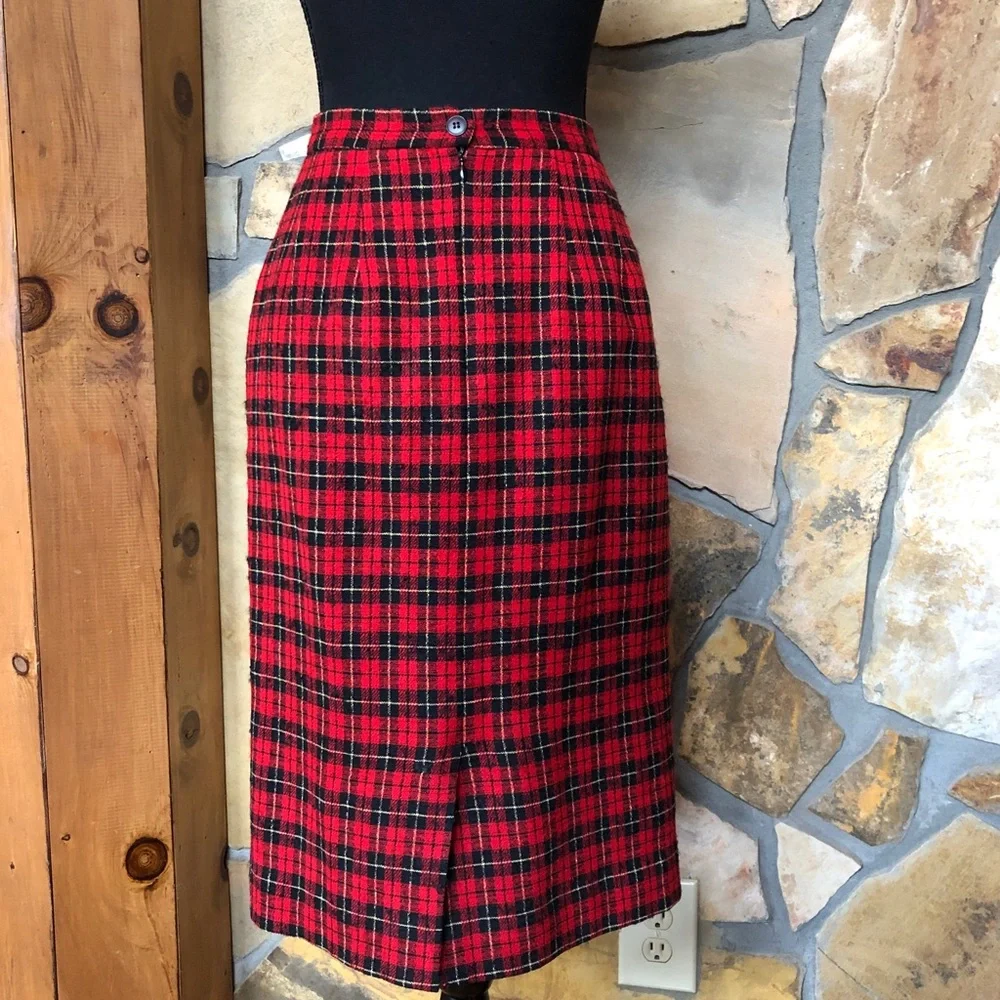 Pendleton Tartan Plaid Wool Pencil Skirt Lined Red Black (00 XXS Petite)